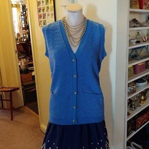 Vintage Blue Vest Button Down Vest by National